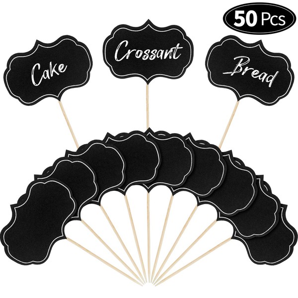 50 Pieces Cheese Markers for Charcuterie Board Buffet Labels Food Tags Blank Toothpick Flags Appetizer Signs Chalkboard Cupcake Toppers Picks for Wedding Birthday Party Decorations (Black)