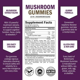Mushroom Gummies for Adults - 10-in-1 Functional Mushroom Supplement for Mood