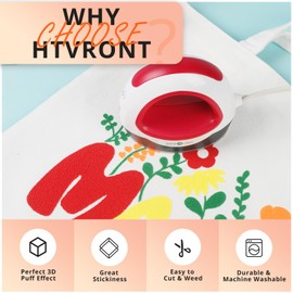 HTVRONT Black Puff Vinyl Heat Transfer - 10" x 6ft Black Puff HTV Vinyl Roll for T Shirts, Black 3D Puff Heat Transfer Vinyl for Cricut & Cameo - Easy to Cut & Weed & Transfer (Black)