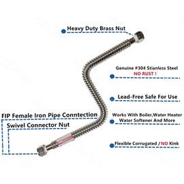 EZ-Fluid 1-1/4-Inch FIP x 1-Inch FIP, 18-Inch Corrugated Flexible Stainless Steel Water Heater Connector For Female Iron Water Pipes Fitting Also For Water softener,Filter (1)