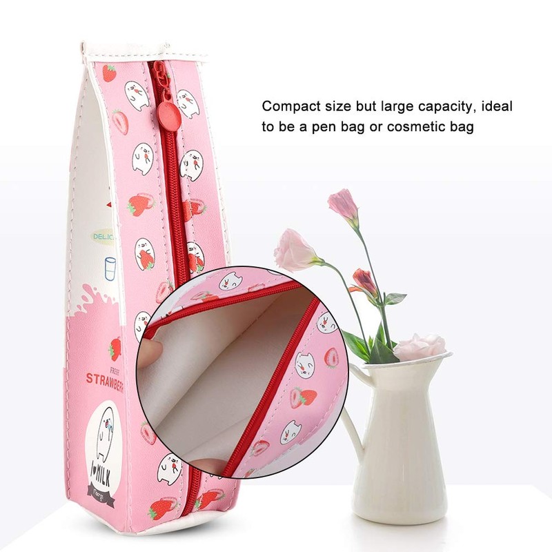 Haofy Cartoon Milk Stationery Bag, Waterproof PU Pencil Case Storage