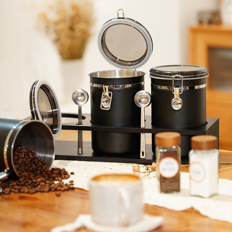 Yangbaga 3x63OZ Sugar Coffee Canisters with Shelf, 304 Stainless Steel