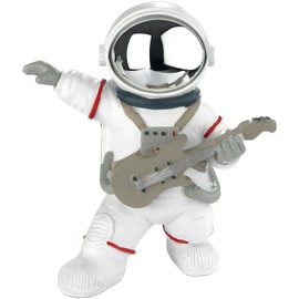BRUBAKER Decorative Astronaut Guitarist - 17 cm Spaceman Space Figure with Guitar and Chrome-plated Helmet - Hand-Painted Modern Space Statue for Musicians - White and Silver