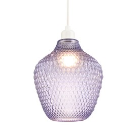 Contemporary Designer Lilac and Purple Curvy Diamond Etched Glass Pendant Lamp Shade | 40w Maximum | 25cm x 21cm | for Living Room Bedroom Dining Room etc by Happy Homewares