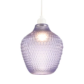 Contemporary Designer Lilac and Purple Curvy Diamond Etched Glass Pendant Lamp Shade | 40w Maximum | 25cm x 21cm | for Living Room Bedroom Dining Room etc by Happy Homewares