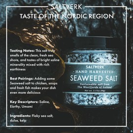 Saltverk Seaweed Sea Salt - Gourmet, Icelandic, Hand Harvested and Sustainably Made - 3.17 Oz Jar