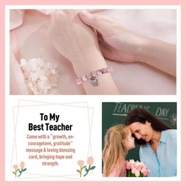 Cadeau Professeur en Francais - French Teacher Gifts, Teacher Appreciation Gifts French from Students, 1PCS Natural Stone Beads Bracelets For Women (Pink)