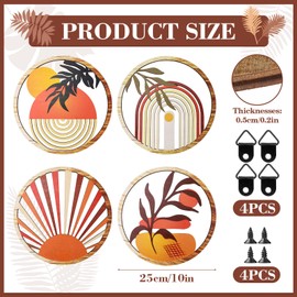 4 Pieces Wood Wall Art Decor, Farmhouse Geometric Simple Elegant Brown Wall Decor Hanging, 10 Inch Farmhouse Wall Hanging Decorations Bedroom Living Room Bathroom Wall Decoration (Brown-Elegant)