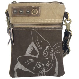 Sunsa Women's Small Bag with Cat Motif. Vintage Style Canvas & Leather Shoulder Bag Sustainable Products. Shoulder Bag for Cat Lovers. Crossover Bag as Gift Ideas for Women, brown, Retro