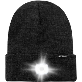 ATNKE LED Lighted Beanie Hat,USB Rechargeable 4 LED Running Headlamp Lined Fleece Cap with Light Gift for Men and Women/#Dark Grey