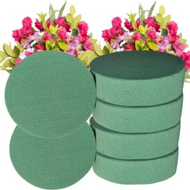 Lageza Pack of 6 Round Floral Foam Blocks (8.26” X1.5”) Dry & Wet Green Flower Foam Blocks for Fresh & Artificial Flower Arrangements, Party Decorations, Florist Supplies (Size: 8.26 Inch)