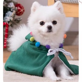 ANIAC - Disfraz de Navidad para mascota, con estrella y pompones, capa de Papá Noel con sombrero de Papá Noel, vestido de cosplay para gatos y perros de tamaño pequeño a mediano (tamaño grande, verde)