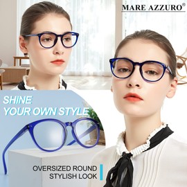 MARE AZZURO Reading Glasses Women 6.00 Strength Readers Round Fashion Reader 6.0