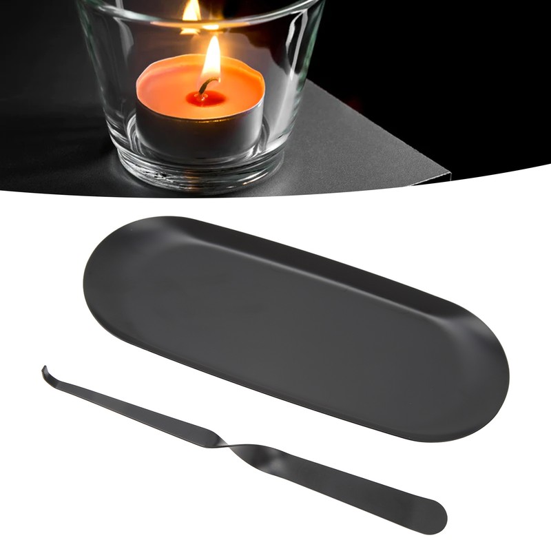 Candle Holder Tray with Wick Dipper Decorative Oval Shape Mattee
