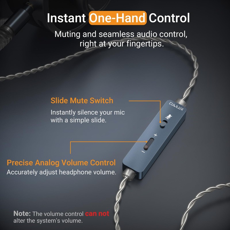 Cubilux 3.5mm Headphone Cable with Boom Mic, Mute Switch, Volume