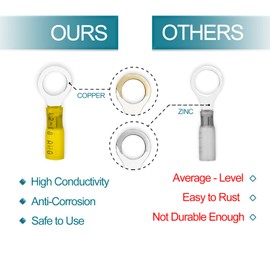 Housun - 60 conectores de alambre termorretráctiles, terminales de anillo de 12-10 AWG, calibre 12-10 de 1/4 pulgadas (M6) conectores de anillo marino automotriz