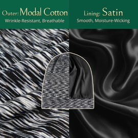 Joyhabit Satin Bonnet for Sleeping, Heathered Black, Breathable Modal Cotton Outside and Silk-Like Smooth Satin Inside for Women and Men, All-Season Stylish Design with Adjustable Strap