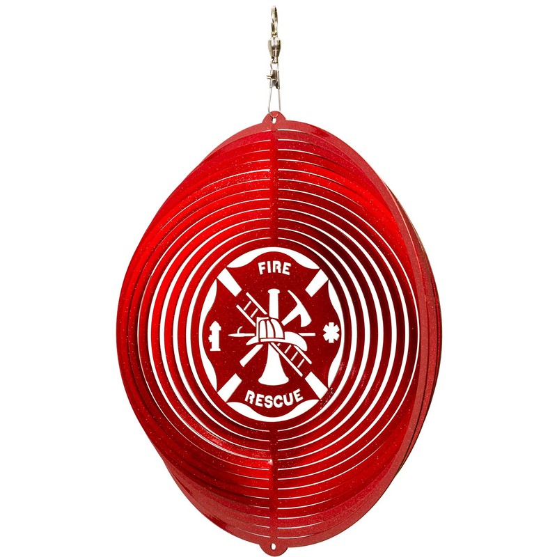 SWEN Products Fire Rescue Circle Swirly Metal Wind Spinner