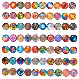 BEEFLYING 70 Pieces Semicircular Mosaic Printed Glass Cabochons Colourful Glass Dome Cabochons Swirl Glass Cabochons for Cameo Photo Pendant Jewellery Making