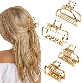 4 PCS Gold Metal Hair Clips for Women 2.76 Inche Large Jaw Clip and 1.57 Inches Small Claw Clips for Thin or Thick Hair