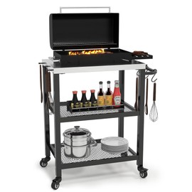 YITAHOME Outdoor Grill Table with Hooks and Side Handle, Movable Outdoor Prep Table for Pizza Oven and BBQ, Grill Cart Fit for Patio Garden Lawn Porch Kitchen, Sliver and Black