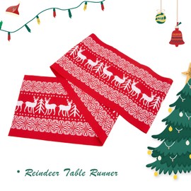 Time to Sparkle Christmas Table Runners Trees Reindeer Elk Red Table Decorations Xmas Holiday Party Setting for Farmhouse Kitchen,Home,Dining Table,Outdoor, 28X275cm