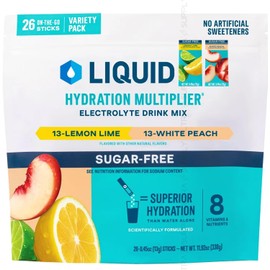 Liquid Hydration Multiplier, Variety Pack, 26 Stick Packs – Electrolyte Powder, Faster Hydration, Non-GMO, Flavor (Lemon Lime & White Peach)