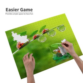 Ladybug Green Umbrella Spring Flowers Jigsaw Puzzles 500 Pieces, Wooden Large Poster Puzzle Game Artwork for Adults Teens 20.4 x 15 Inch