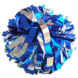 Danzcue Pack of 2 Cheerleading 6 Inches Metallic Pom Pom with Dowel Handle (Royal Blue-Silver, One Size)