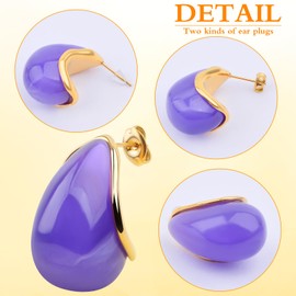 1 Pair Resin Purple Crescent Moon Shape Chunky Hoop Earrings Hypoallergenic Titanium Steel Drop Earring Studs with Earring Safety Backs for Women