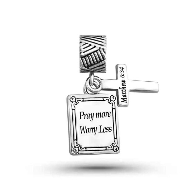 MiiFort Cross Holy Bible Verse Dangle Charm for Bracelets Pray