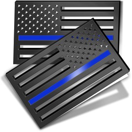 1 Pair of Reflective 3D Thin Blue Line American Flag Emblem Car Decals 3"x5", 3mm Thickness Matte Black Subdued Police US Flag Bumper Stickers Support for Law Enforcement Officers