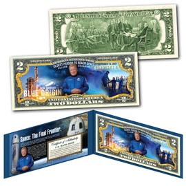 Blue Origin Space Rocket Uncirculated Two Dollar Bill Special Edition Collectible Display Holder and Certificate