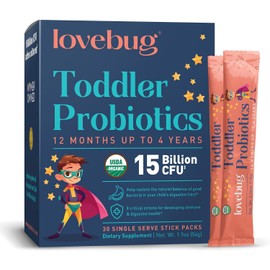 Lovebug Probiotics Toddler 15 Billion CFU - 30 Sobres - Apoyo Digestivo - Orgánico - Hecho en USA