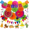 Recosis Mexican Party Decorations, Multicoloured Paper Pompom Hanging Fan Mexico