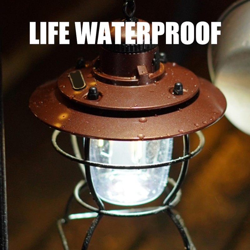 Outdoor Camping Lantern Portable Retro Camping Tent Light USB Rechargeable