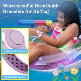 Waterproof Bracelets Compatible with AirTag for Kids, 2 Packs Silicone Holder with Hidden Cover Design Wristband Compatible with AirTag for Child, Breathable GPS Tracker Holder for Kids PWP
