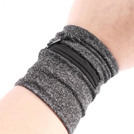 Running Wristband with Zipper Pocket & Sweat Absorption Storage Gray GD12853 100ea