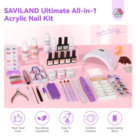 SAVILAND Acrylic Nail Kit with Everything: Professional Nails Kit Set for Beginner Acrylic Powder & Liquid Gel Polish Kit U V Light Full Nail Supplies Essential Tools DIY Home Salon Christmas Gift