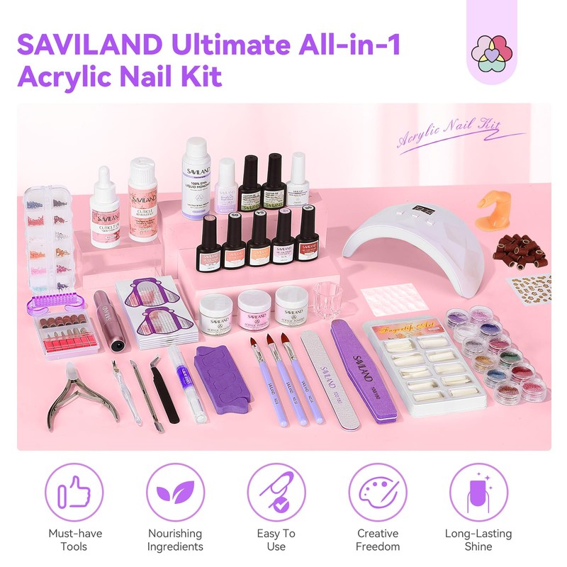 SAVILAND Acrylic Nail Kit with Everything: Professional Nails Kit Set