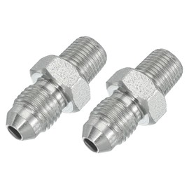 PATIKIL Hex Reducing Nipple Connectors Pipe Adapter 7/16" Male 37° Flare JIC x 1/8" Male NPT, 2 Pack Pipe Fitting Reducer Nipple Adapter Plated Steel Hydraulic Fitting