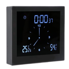 Shower Clock with Suction Cup, IP65 Waterproof Temperature and Humidity Upper and Lower Limit Alarm, Digital Bathroom Shower Kitchen Clock Timer with Alarm, Bathroom Clock 3.5x10.5x11.5 cm(black)