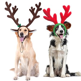 Mfsdai Pet Reindeer Headband Antlers Elk Headpiece, Adjustable Christmas Headpiece Fancy Dress & Costume Gift for Medium and Large Dogs
