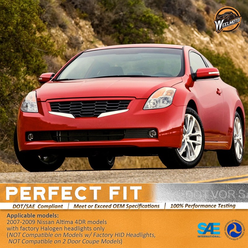 WEELMOTO Headlights Compatible with 2007-2009 Nissan Altima 4Dr Sedan Headlight