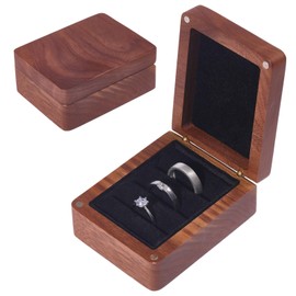 beinkmake Walnut Wooden Ring Box 3 Slots Solid Wood Jewelry Ring Storage Box Square Ring Holder Case Black Velvet for Wedding Ceremony Engagement Proposal Birthday