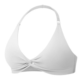 YEOREO Halter Sports Bras for Women Low Impact Removable Padded Adgustable Front Twist Deep V Bra Seamless Workout Gym Crop Tops Beige S