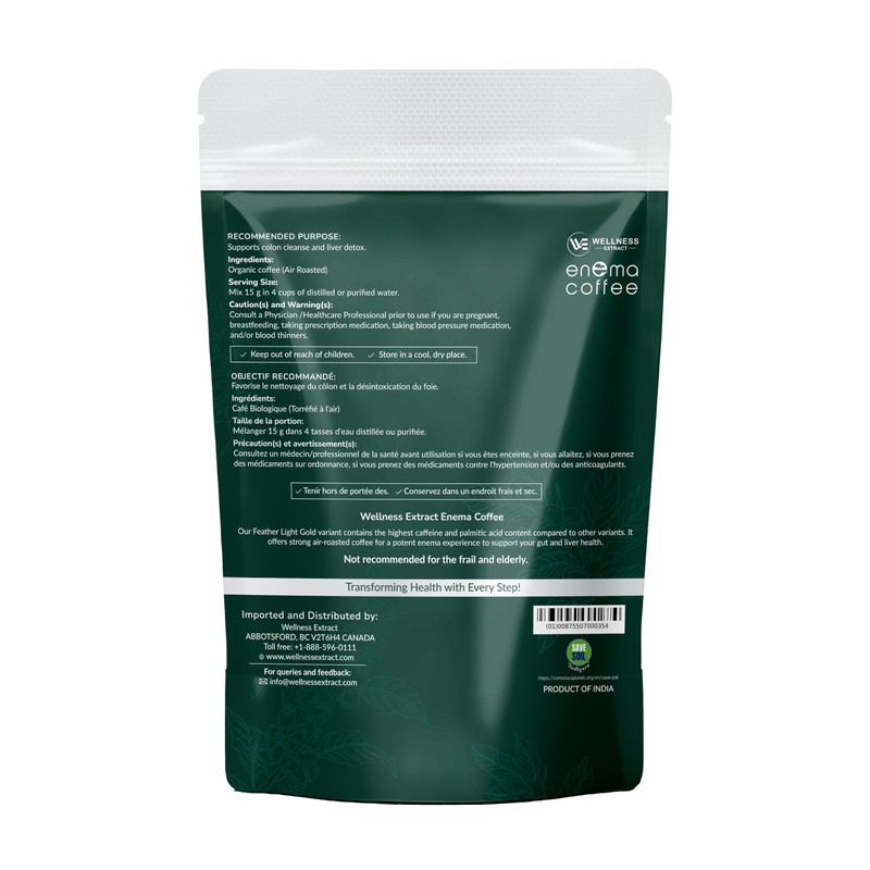 Wellness Extract Premium Organic Enema Feather Light Gold Coffee for