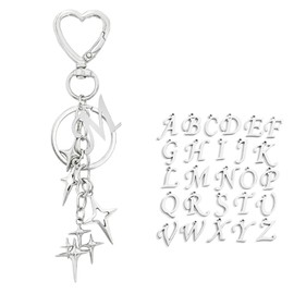 OTETTS Cute Initial Letter Star Keychains Bag Charms Alphabet Key Ring Pendant Y2K Aesthetic Accessories Car Holder Handbag,Stainless Steel M