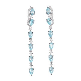 Franki Baker Long Blue Topaz & Diamond CZ Sterling Silver Drop Earrings. Length: 6cm