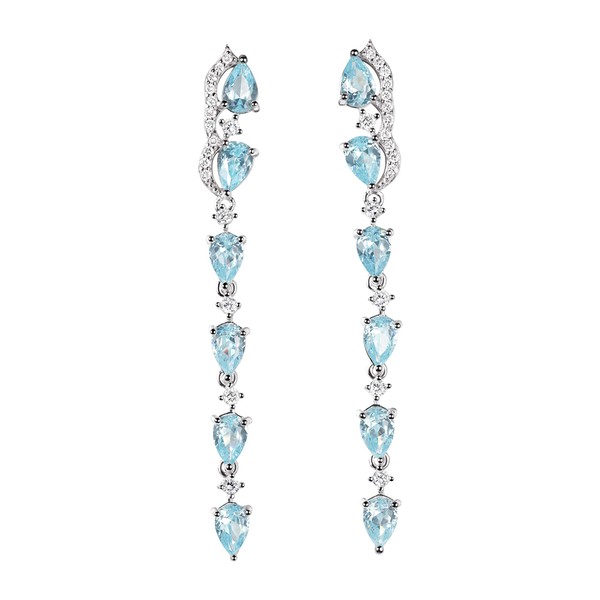 Franki Baker Long Blue Topaz & Diamond CZ Sterling Silver